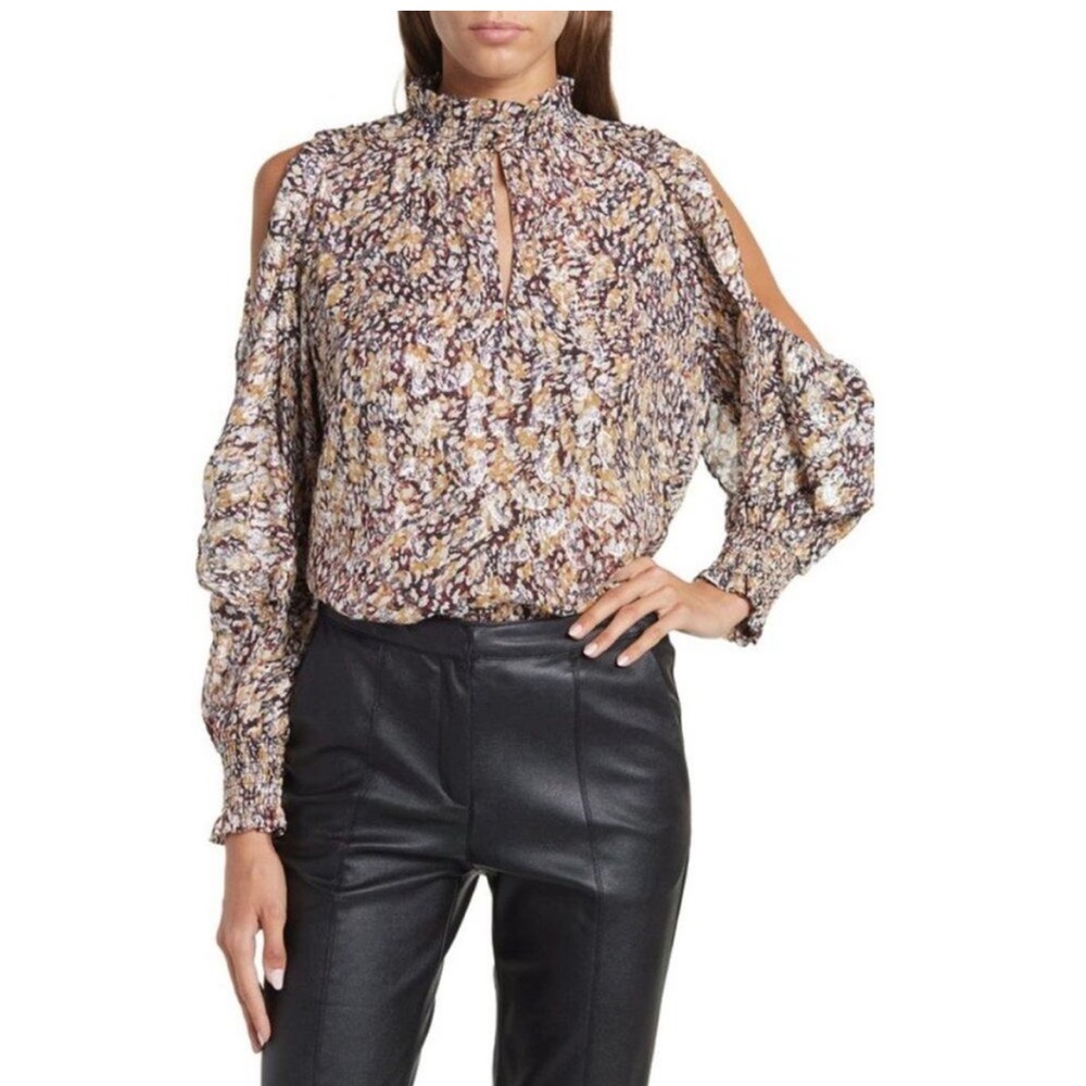 Maje Letrea Metallic Fil Coupe Blouse 6 NWT
